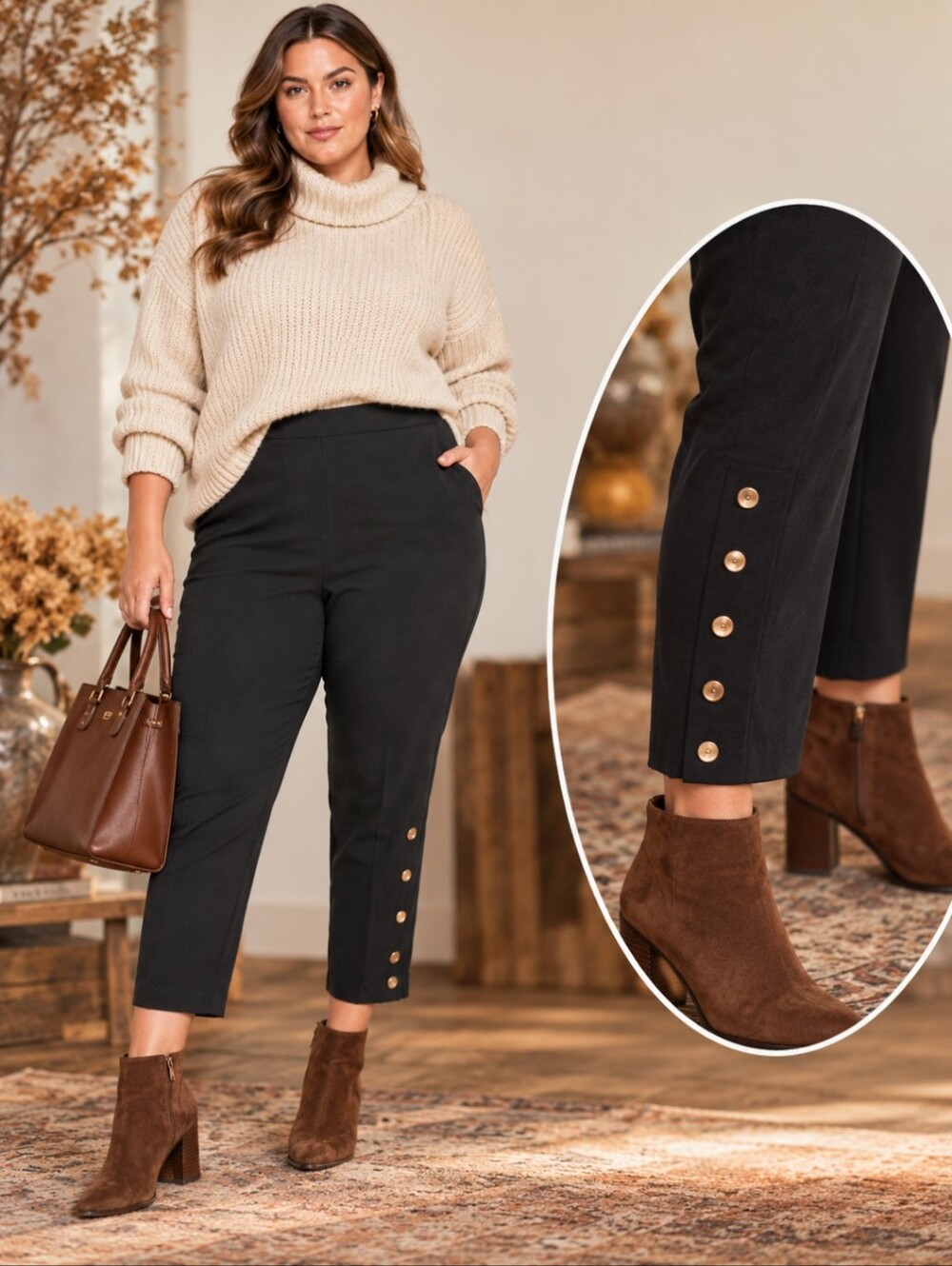 J.O.A. Leg snaps black flat front chic Casual Preppy Relaxed trousers W36 XXL